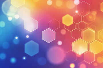 Aufkleber -  colorful background with many hexagons. The background is blue and red. The hexagons are in different colors and sizes. The background is blurry and has a lot of light