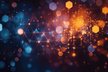 Aufkleber - colorful, abstract image with a lot of dots and hexagons. The colors are blue and orange
