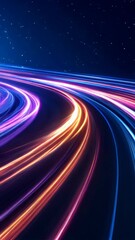 Poster - Dynamic Colorful Light Trails Curve Against Starry Night Sky with Vibrant Energy
