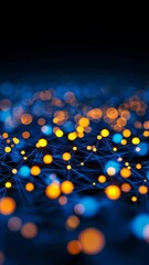 Poster - Abstract Network of Glowing Orange and Blue Nodes on Dark Background Visual Exploration