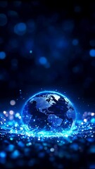 Poster - Glowing Digital Globe and Earth Surrounded by Blue Lights, Bokeh Effects, and Technology