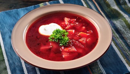 Poster - Beetroot soup with vegetables (borscht) top view