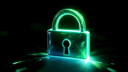 Poster - Glowing Green Padlock Symbolizes Digital Security and Protection on Dark Background