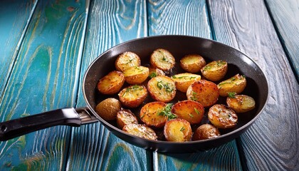 Poster - Frying pan with potatoes close up