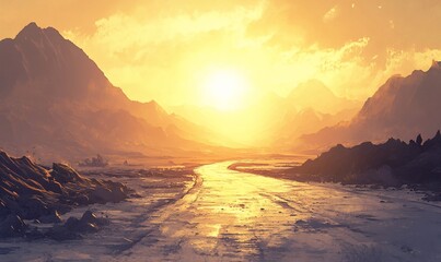 Wall Mural - Scenic sunset road through mountains