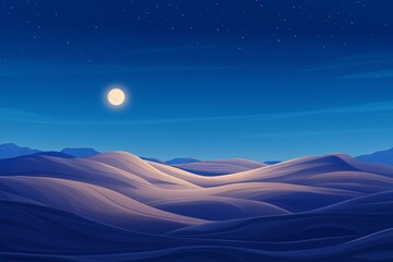 Aufkleber - A quiet desert with rippled sand dunes and a glowing full moon