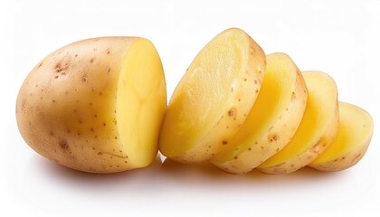 Wall Mural - Cut potatoes on a white background