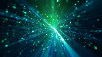 Poster - Dynamic Green and Blue Light Burst with Motion and Glowing Particles in Dynamic Motion