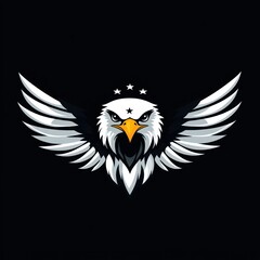 Wall Mural - Eagle facing front with spread wings and three stars above head, on solid dark background