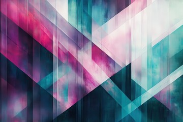 Poster - Contemporary abstract composition showcasing geometric shapes in vibrant pink, teal, and purple tones, enriched with diagonal lines and gradients for added depth and textural intrigue