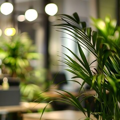 Aufkleber - Modern Office with Green Plants and Soft Lighting