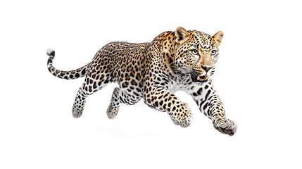 Poster - Leopard running at full speed isolated on white background