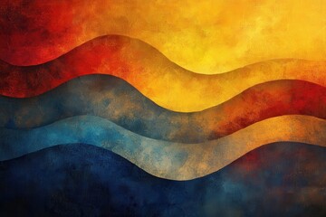Poster - Colorful abstract wavy design in vibrant yellow, blue, and red hues, adding depth and texture, ideal for modern wallpapers and creative website headers