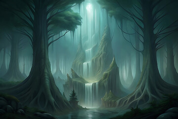 blue fantasy forest