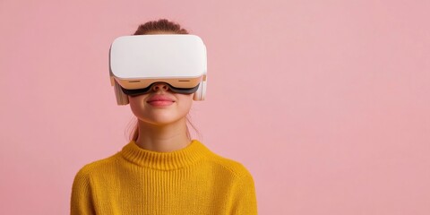Aufkleber - Immersive Education Youth in VR Headset on Soft Pink Background - Cutting-Edge STEM Learning and Digital Interaction Tools for Educational Innovators