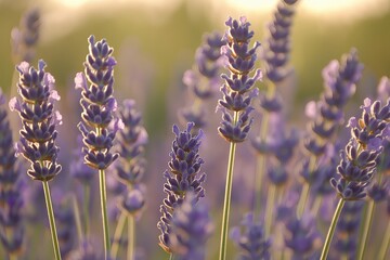 Poster - A vibrant field of lavender with golden light spilling over the horizon
