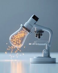 Aufkleber - Futuristic Science Visualization Sleek Microscope with Digital Network Display - Cutting-Edge Biotech Visual Content for Genomics Marketing and Scientific Innovation