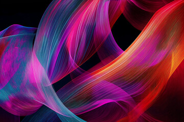 Poster - Abstract smoke trails in vibrant neon hues against a black background
