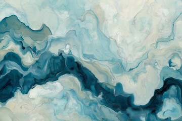 Poster - An abstract representation of flowing water in soft blues and whites.