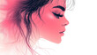 © Арман Амбарцумян - Logo design: vector image of a female face with long pink hair and eyelashes on a white background