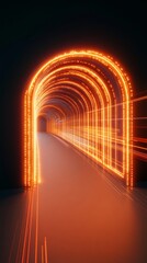 Poster - Neon Tech Tunnel Glowing Abstract Arches in Futuristic Corridor - Immersive Branding for Cutting-Edge Software and Digital Innovation