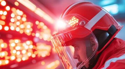 Aufkleber - Technological Safety Gear Advanced Firefighter Helmet with Integrated Digital Display - Modern Crisis Management and Emergency Response Enhancement for Public Safety