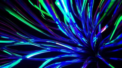 Aufkleber - Abstract digital neon light strands on black background, futuristic technology concept