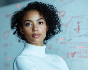 Aufkleber - Innovative Tech Visionary Young Black Woman with Curly Hair Sketching Robotic Arm - Modern Workspace and Startup Culture in Engineering Education
