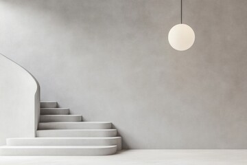 Aufkleber - Minimalist Interior Design Sleek Curved Staircase with Soft Concrete Texture in Neutral Hues - Modern Architecture and Elegant Commercial Spaces