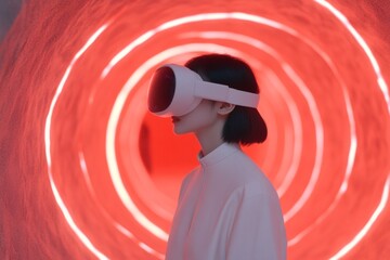Aufkleber - Futuristic Immersive Experience Sleek VR Headset in Neon Tunnel for Cutting-Edge Gaming and Virtual Reality Marketing - Contemporary Tech Appeal