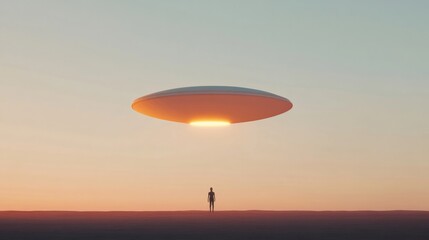 Poster - Futuristic UFO Concept Art in Minimalist Desert Landscape - Surreal Imagery for Digital Marketing and Sci-Fi Entertainment Industry Visuals