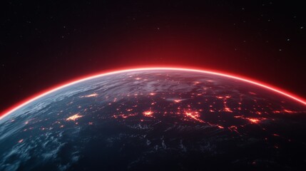 Aufkleber - Cosmic Horizon Digital Red Glow of Earth from Space - Modern Marketing Visuals and Tech Innovation for Aerospace and Climate Awareness