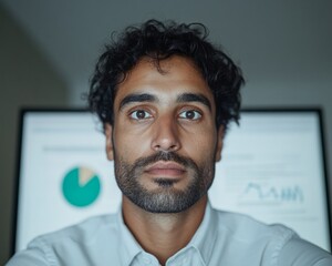 Poster - Dynamic Data Visualization Professional Male Expert Analyzing Digital Graphs on Large Screen - Tech-Driven Business Insights and Decision-Making Enhancement