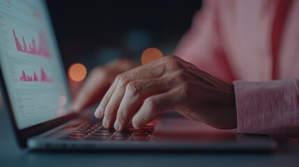 Aufkleber - Ambient Workspace Efficiency Mature Professional Analyzing Data on Sleek Aluminum Laptop - Modern Eco-Friendly Business Solution