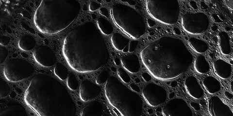 Poster - Abstract black and white close-up of water droplets on a surface, showcasing intricate patterns and textures, highlighting the beauty of nature's design