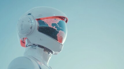 Poster - Futuristic Robotics Aesthetic White and Silver Humanoid with Holographic Earth Display - Cutting-Edge Tech Content and Sustainable Innovation for Modern Business Insights