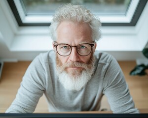 Aufkleber - Modern Minimalist Home Office Stylish Dual-Monitor Setup for a Middle-Aged Professional in Natural Light - Boosting Remote Work Efficiency and Digital Integration