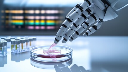 Aufkleber - close-up of robotic arm precisely manipulating dna sample in petri dish futuristic lab environment blurred in background