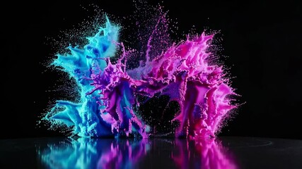 Poster - Vibrant color splash with blue and pink hues on black background, abstract art concept