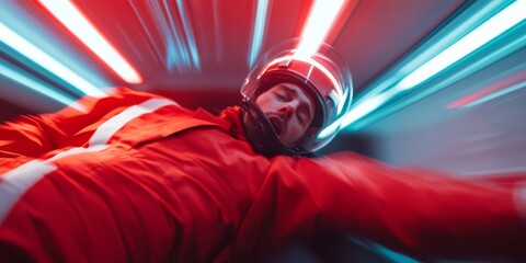 Poster - Dynamic Emergency Aesthetics Motion Blur of Paramedic in Red Uniform with Helmet - High-Impact Medical Service Promotion for Rapid Response and Pre-Hospital Care Excellence