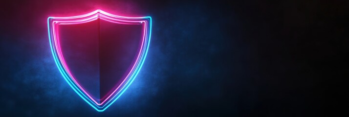 Poster - Neon Shield Design with Blue and Pink Glow, Modern Digital Art, Futuristic Aesthetic, Cybersecurity Concept, Abstract Background