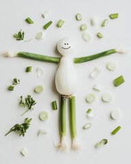 Aufkleber - Whimsical Eco-Friendly Onion Art Hyper-Realistic Anthropomorphic Vegetables for Vibrant Kitchen Decor and Sustainable Culinary Marketing