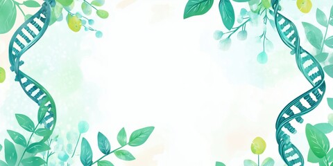 Poster - DNA Helix Surrounded by Lush Greenery and Botanical Elements, Symbolizing Nature and Genetics