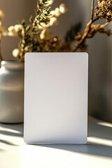 Poster - minimalistic close-up of blank auction bid card resting on white table inviting participation with copy space