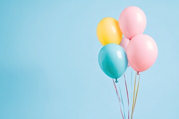 Poster - minimalistic composition featuring colorful balloons floating against solid color background conveying festive ambiance