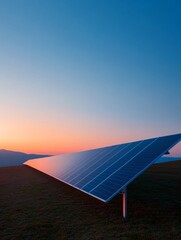 Poster - Sunset Serenity in Solar Power Minimalist Solar Panel on Grassland - Sustainable Energy Solution for Modern Urban Planning and Eco-Friendly Infrastructure