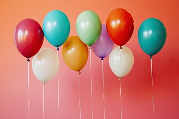 Poster - minimalistic composition featuring colorful balloons floating against solid color background conveying festive ambiance