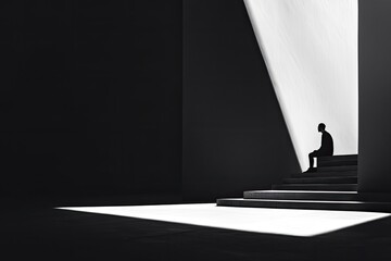 Poster - minimalistic high-contrast black and white photograph showcasing deep shadows and dramatic lighting 