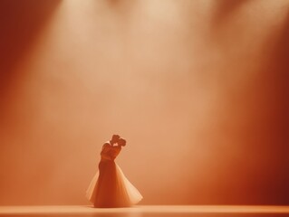 Poster - Contemporary Romantic Dance Silhouette Orange-Hued Stage with Soft Lighting - Emotional Visuals for Performing Arts Marketing and Modern Theater Promotion