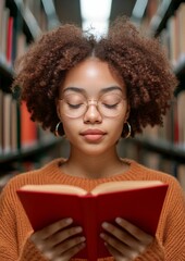 Poster - Contemporary Academic Insight Student Analyzing Print vs. Digital Sources in Library - Media Literacy and Learning Enhancement for Educational Content